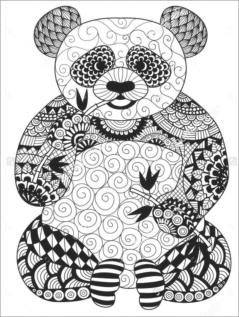 Zentangle Panda Coloring Page for Adults