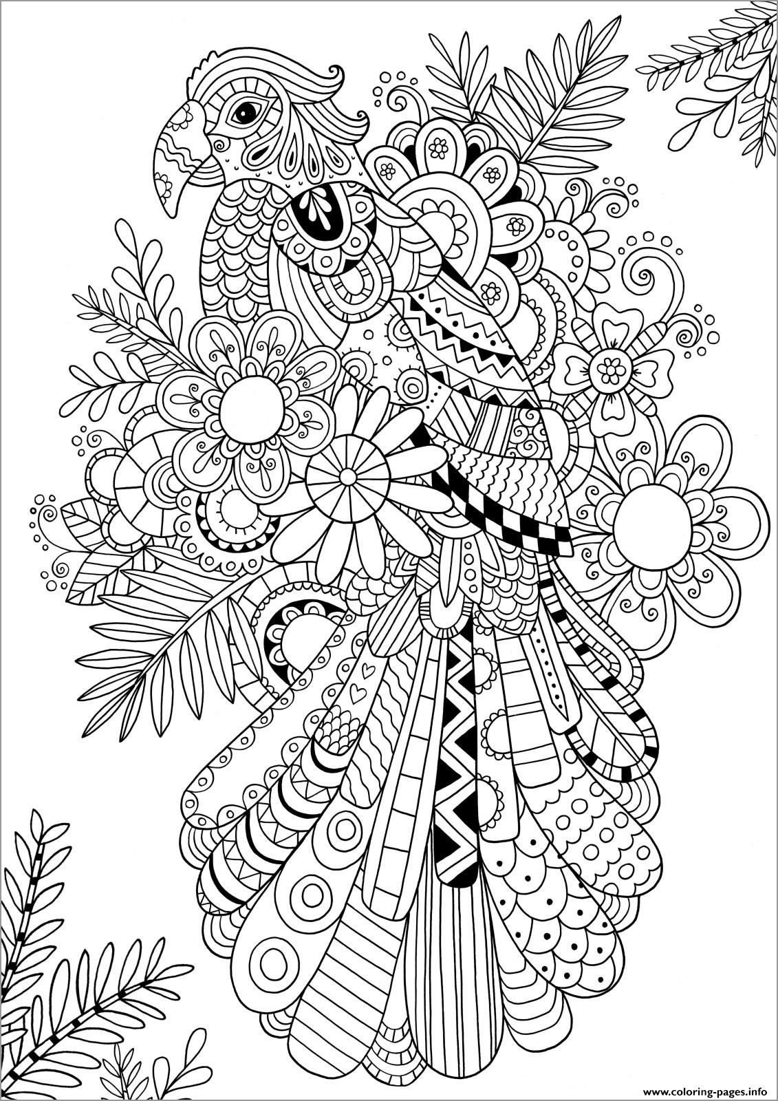Zentangle Parrot Coloring Page for Adult