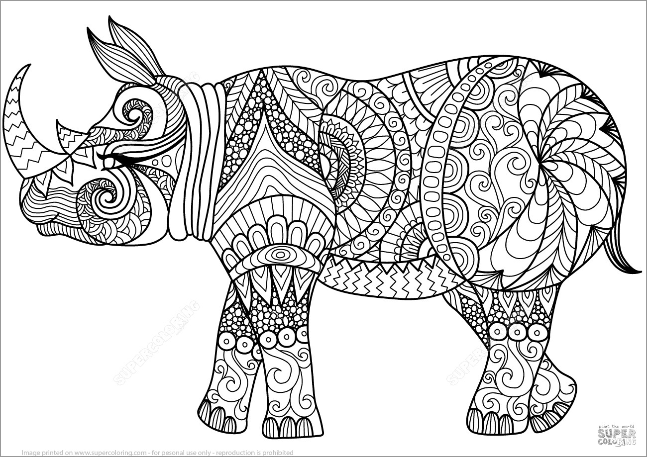 Zentangle Rhino Coloring Page for Adult