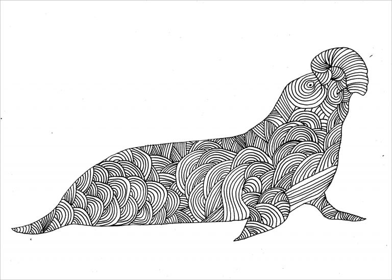 Download Zentangle Seal Coloring Page - ColoringBay