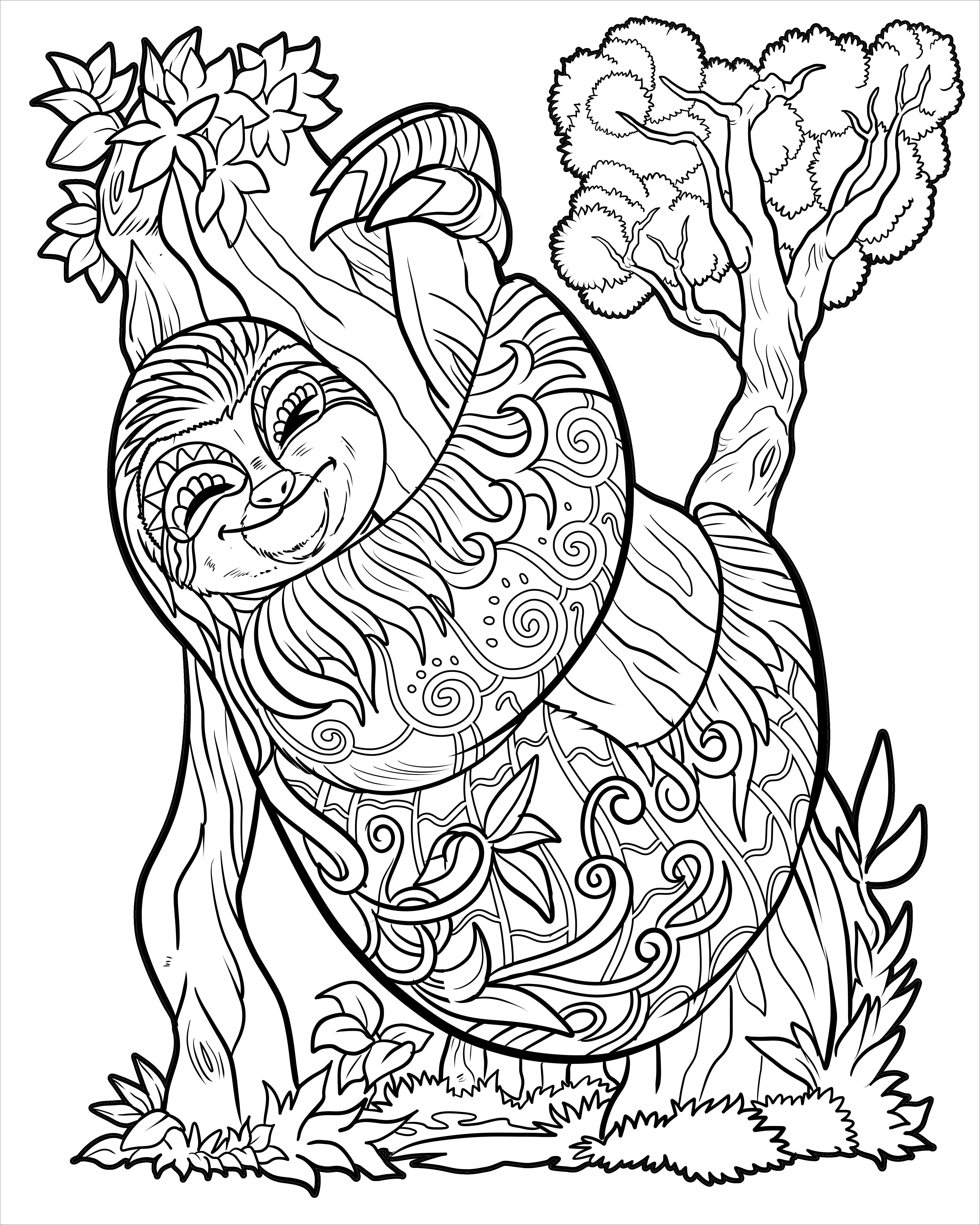 Zentangle Sloths Coloring Page for Adult   ColoringBay