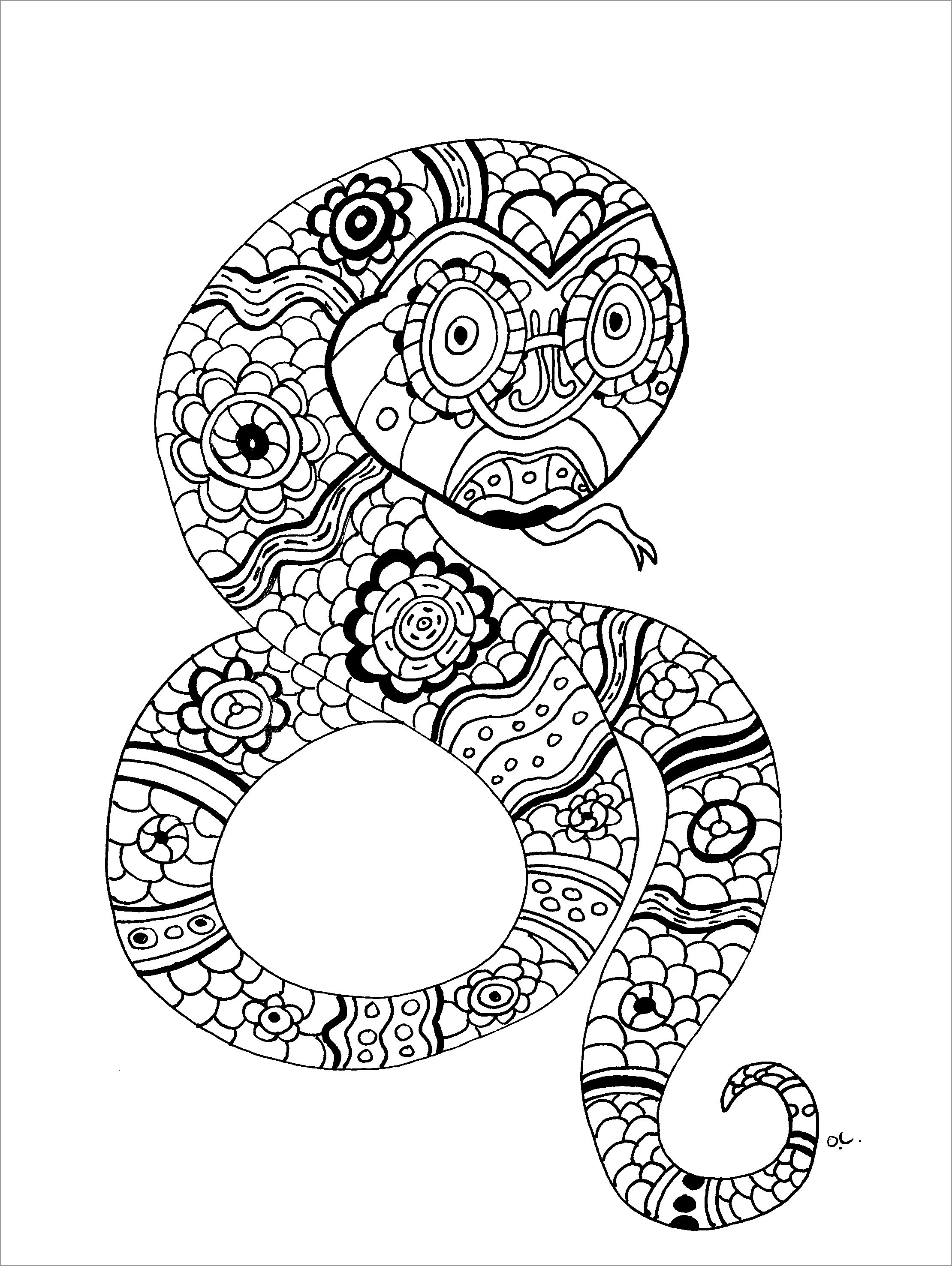 Zentangle Snake Coloring Page
