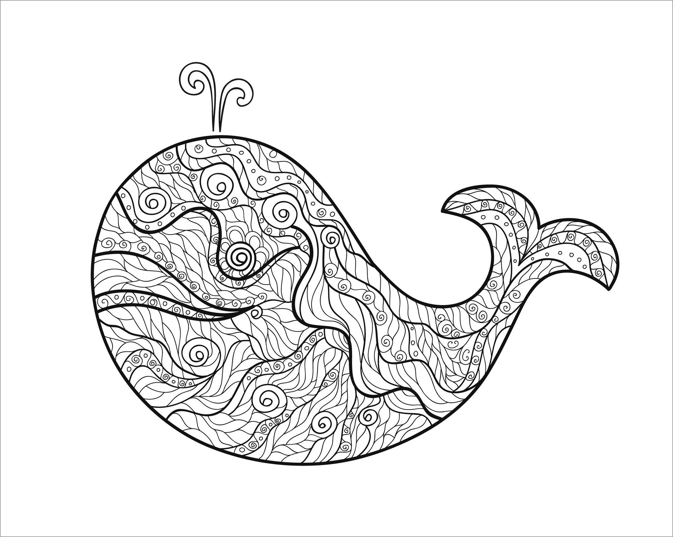 Zentangle Whale Adult Coloring Page