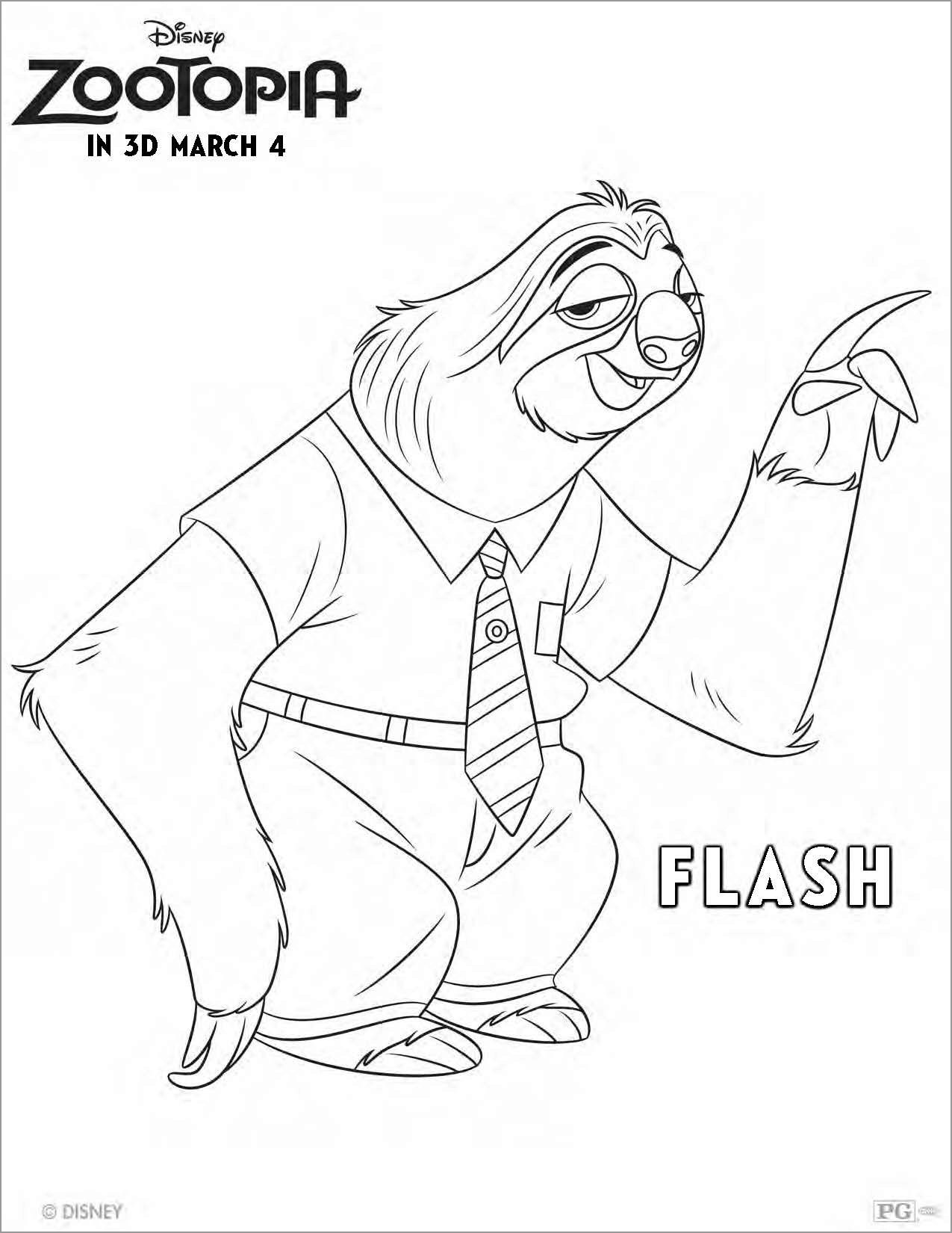 Zootopia Flash Sloth Coloring Page